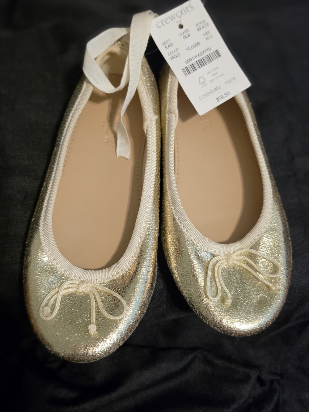 Crewcuts Girls' Gold Glitter Ballet Flats with Bow Trim